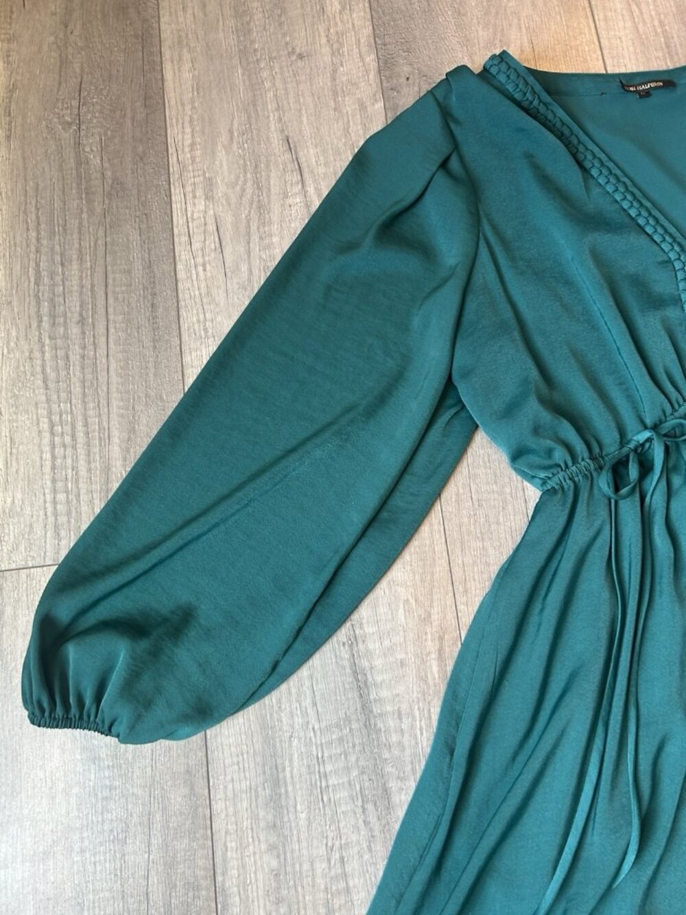 Kobi Halperin Sari Emerald Green Ruched Waist Midi Dress Long Sleeve M - Picture 7 of 16